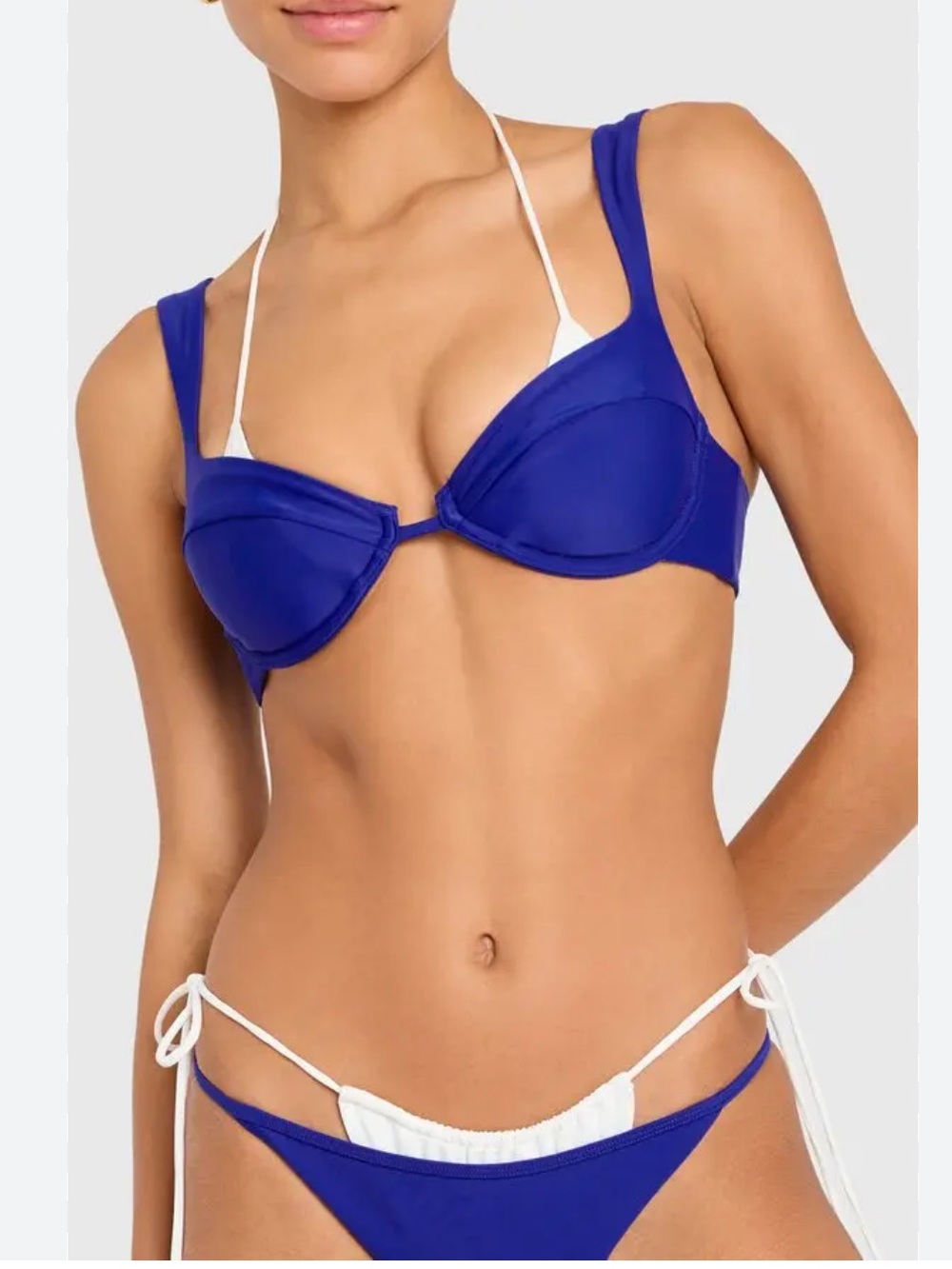 Amanda Uprichard layered Blue Underwire Bikini Top and Tie-Side Bottoms